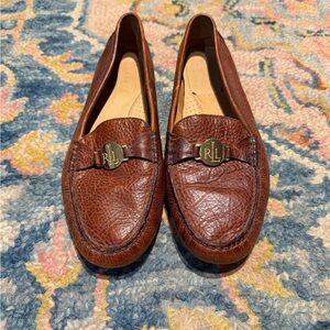 Lauren Ralph Lauren Carley Driving Loafer Pebbled Brown Leather Women 11/Men 10